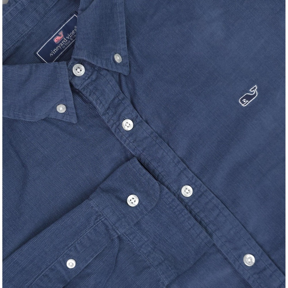 Vineyard Vines Shirt Mens XL Blue Corduroy Long Sleeve Whale Logo Classic Fit
